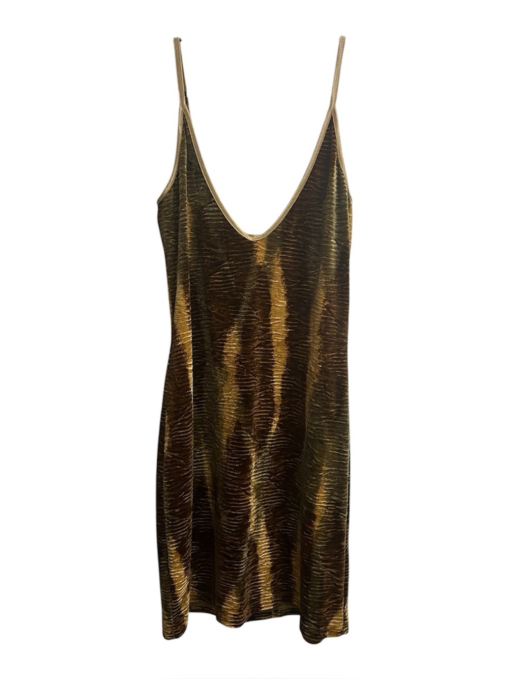 VTG Y2K Fredrick’s of Hollywood Brown Stripe Textured Velvet Slip Dress SZ M
